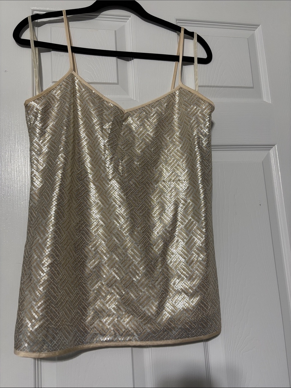 Banana Republic Gold Sequin Camisole with V-Neck Spaghetti Straps